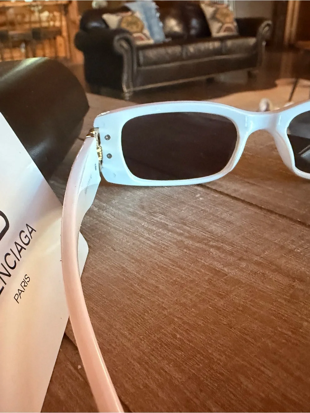 Balenciaga White Rectangular Slim Sunglasses with Dark Lenses